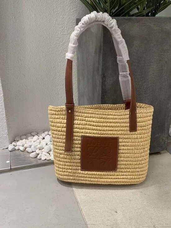 LOEWE Square Basket Bag Small Natural/P perception Raffia  Loewe - Beige - Woven Bag - Square, Coarsely Woven Basket